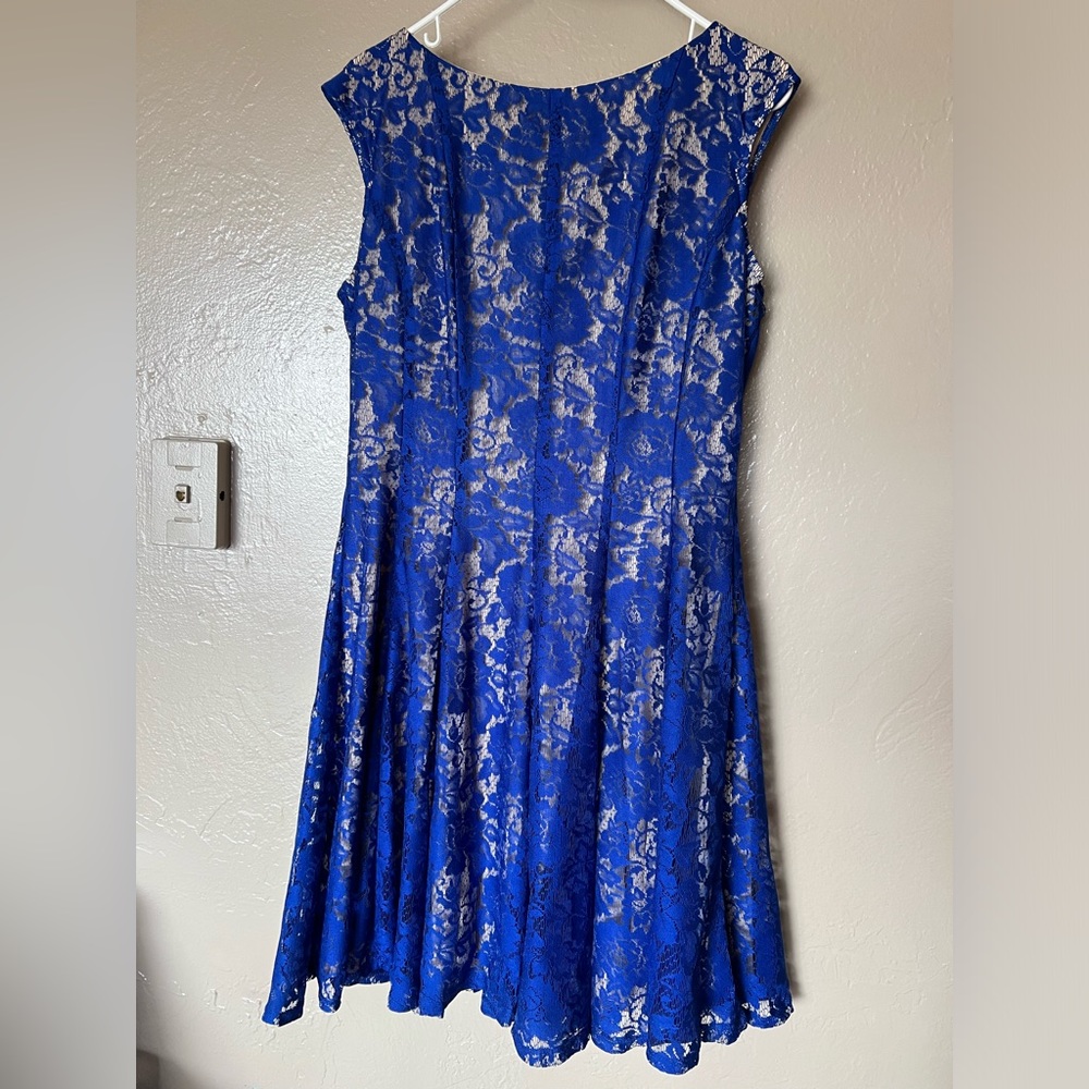 Danny & Nicole Royal Blue Floral Lace Midi Dress